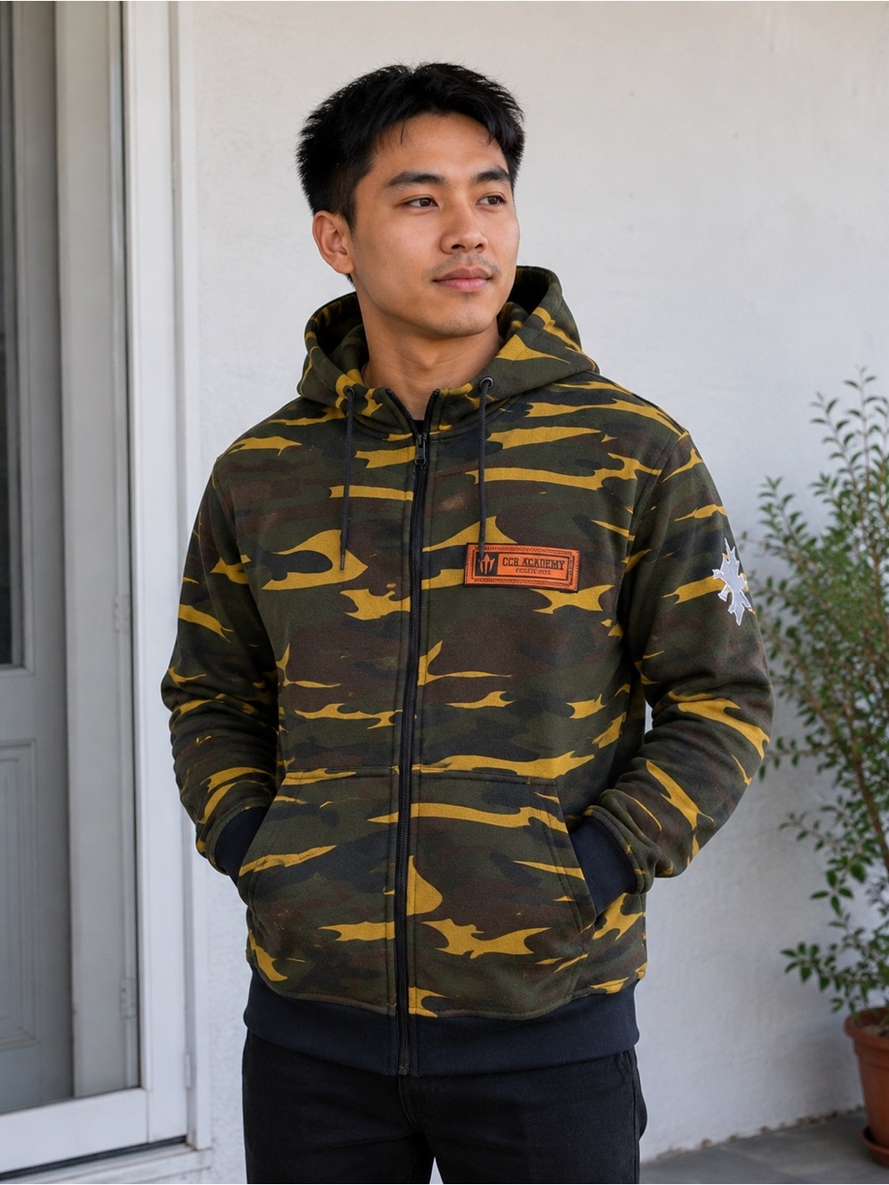 Camo Zip Hoodie - Green & Yellow XS